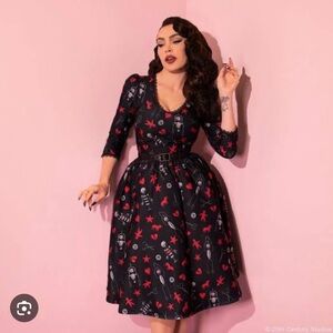 Vixen by Micheline Pitt Black and Red Midi Dress